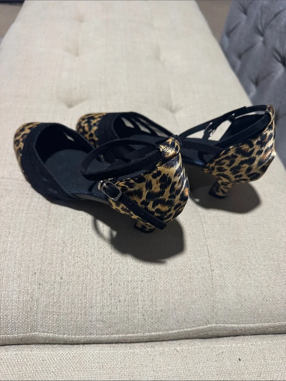 Ankle-Strap Leopard Print Heels - Black and Brown